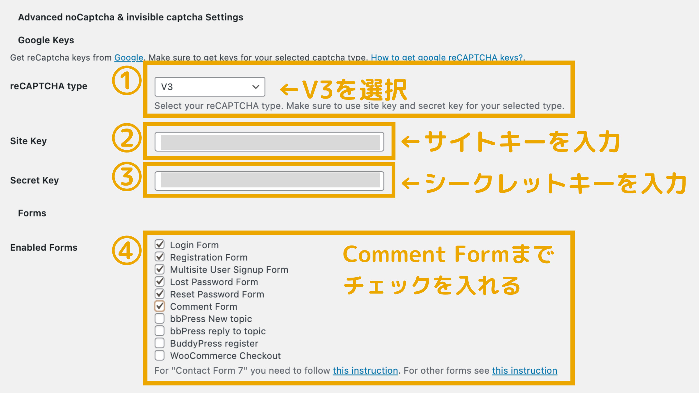 Advanced noCaptcha & invisible Captchaを設定する